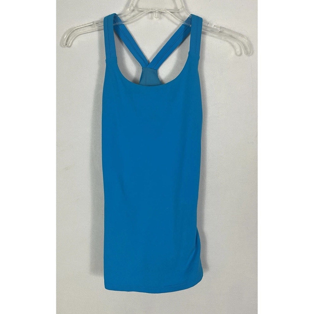 Athleta Blue Built-In Bra Criss Cross Tank Top Women's Size XS Athletic Gym Yoga